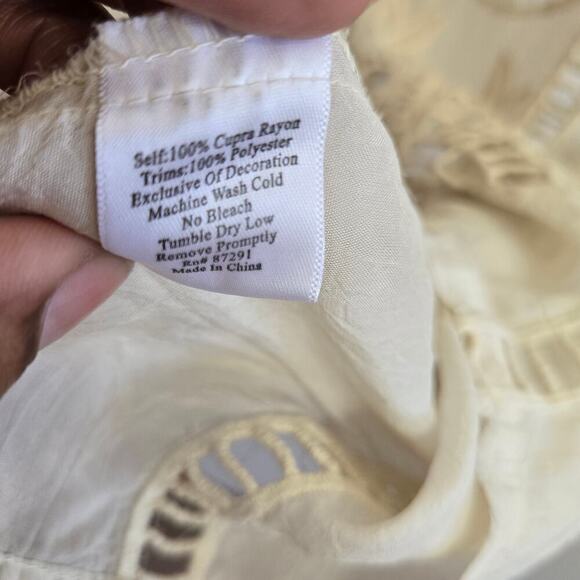 Johnny Was Women Ivory Sheer Floral Embroidered Dress S Boho Silky Peasant Fairy - Picture 10 of 12